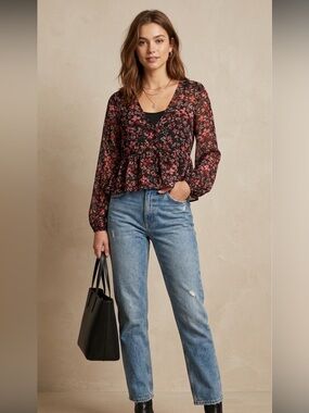 Stradivarius Sheer Floral Blouse Small NWT